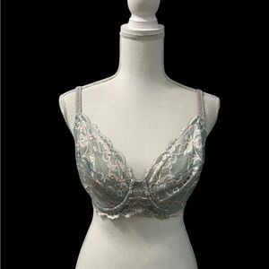 Wacoal #65769 Lost in Lace Seafoam Green Floral Unlined Underwire Bra 32DD
